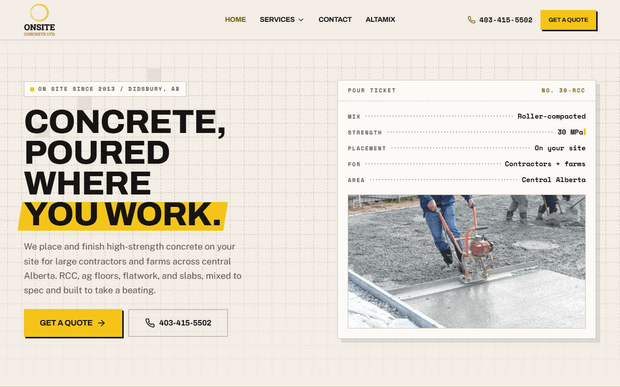 ONSITE, website built by PolarVisuals in central Alberta